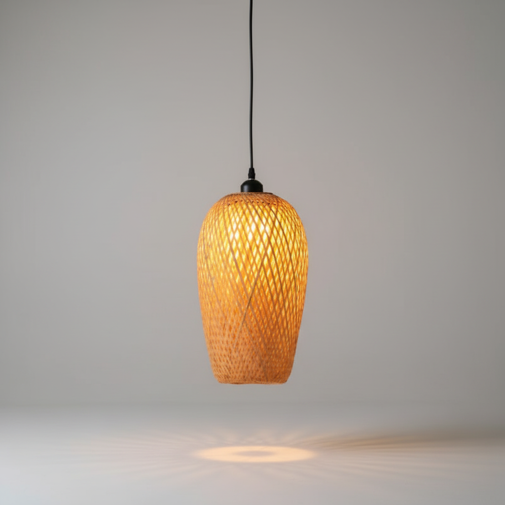 Handgewebte Rattan Hängelampe - WovenGlow