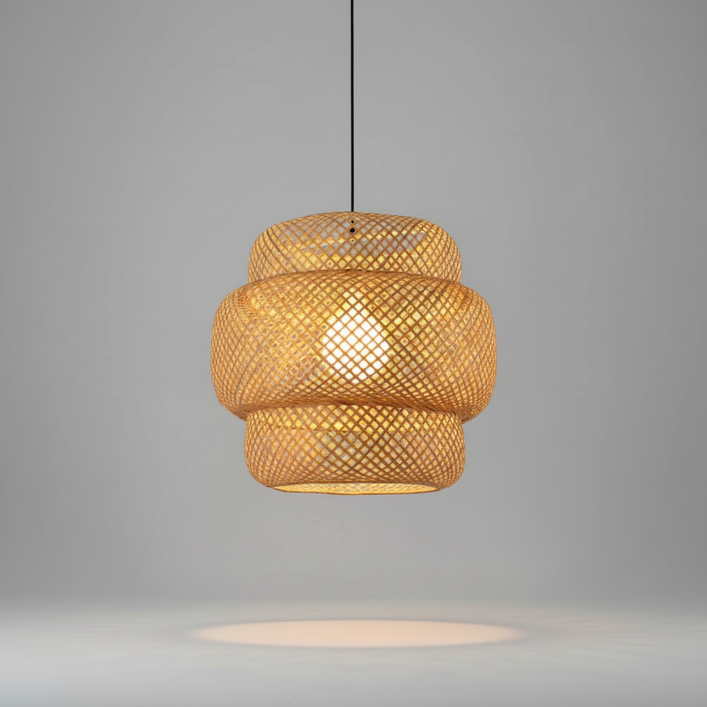 Handgewebte Rattan Hängelampe - WovenGlow