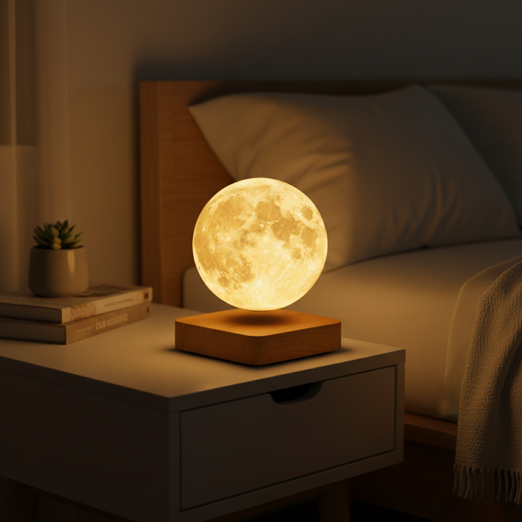 Schwebende Mondlampe Aus Holz - Gloworb