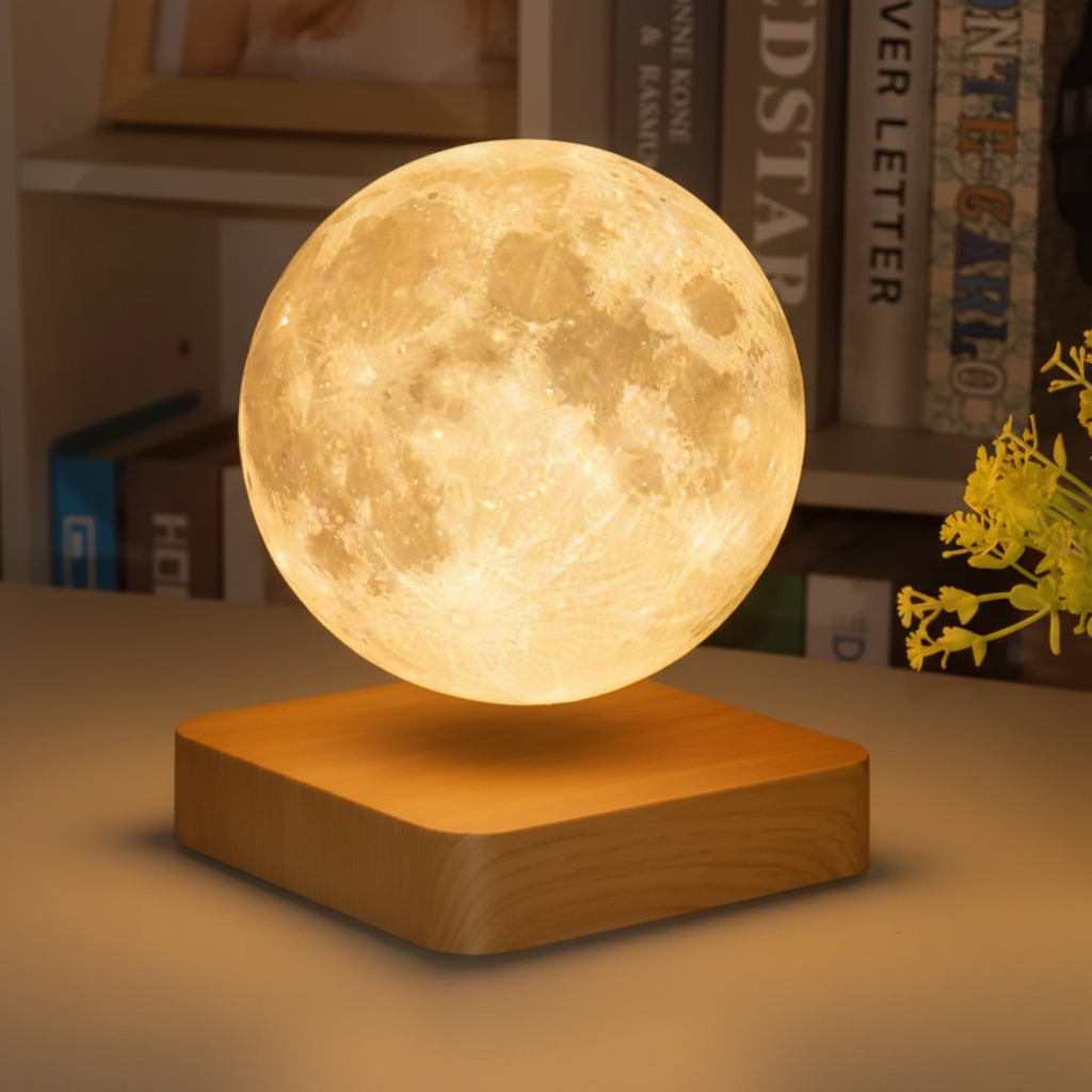 Schwebende Mondlampe Aus Holz - Gloworb