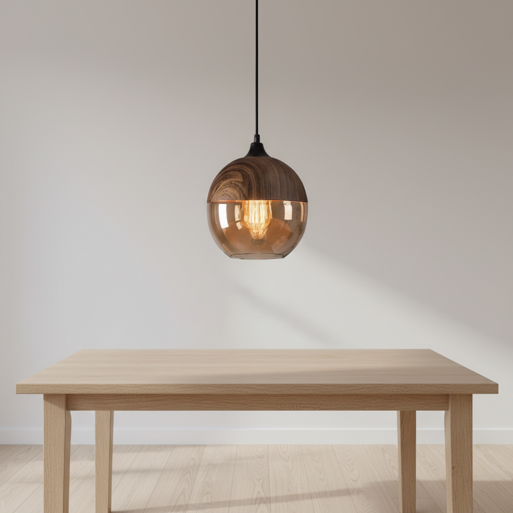 Skandinavische Holzglas Hängeleuchte - ScandiSphere