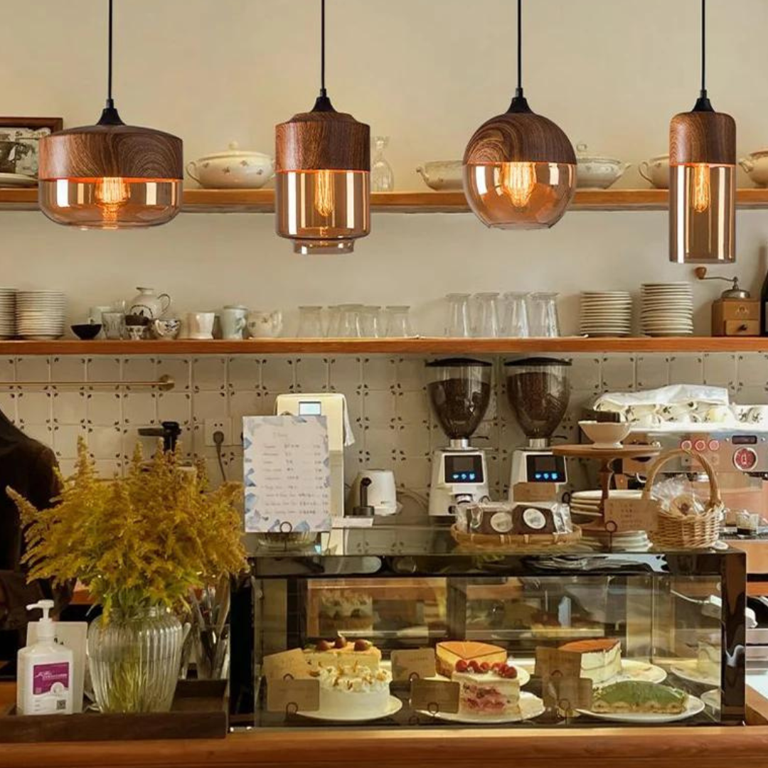 Skandinavische Holzglas Hängeleuchte - ScandiSphere