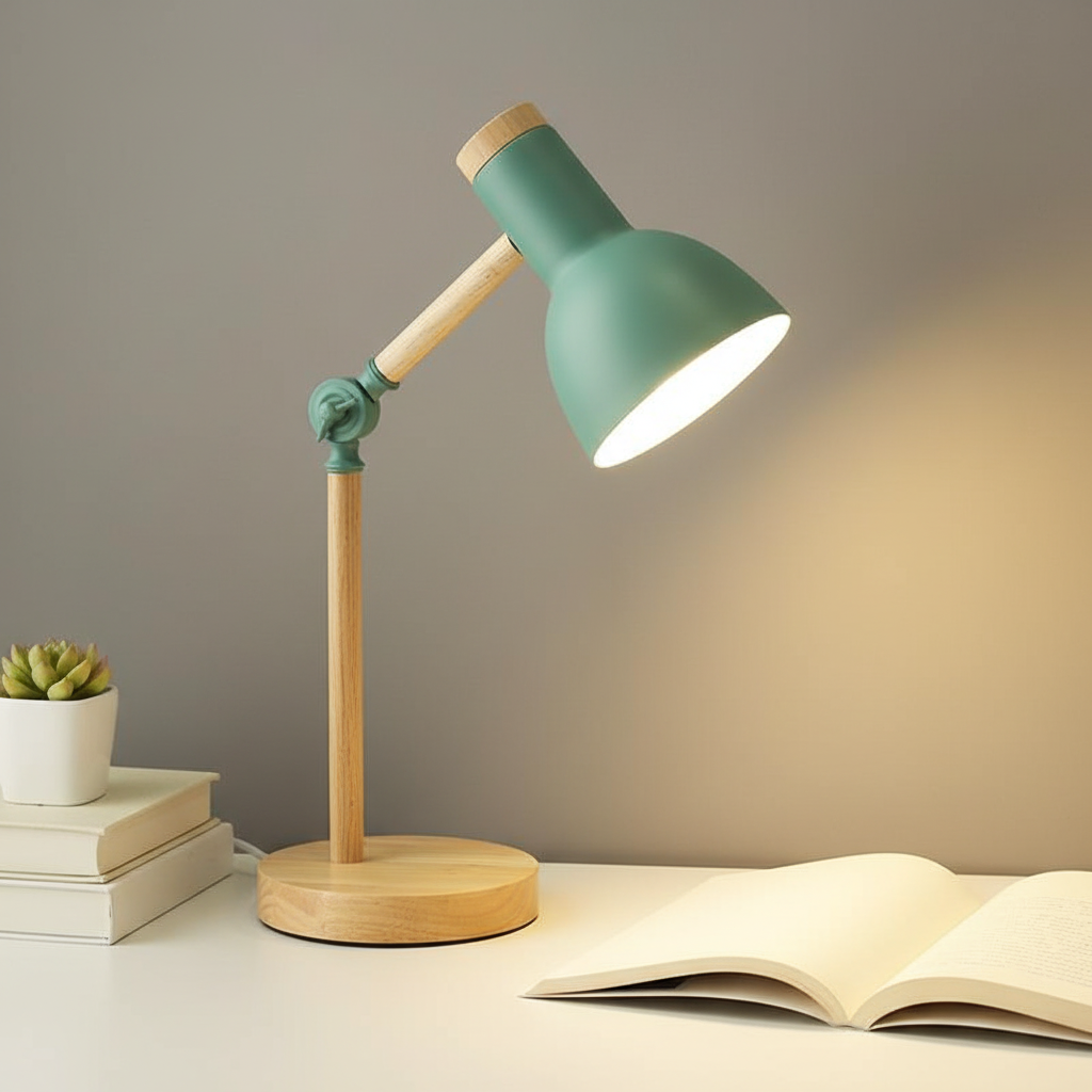 Skandinavische Tischlampe Holz Metall - Lumibrook