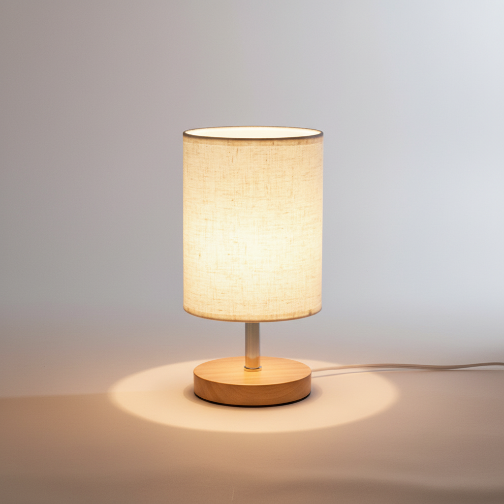 Tischlampe Holzsockel Leinenschirm - LinenGlow