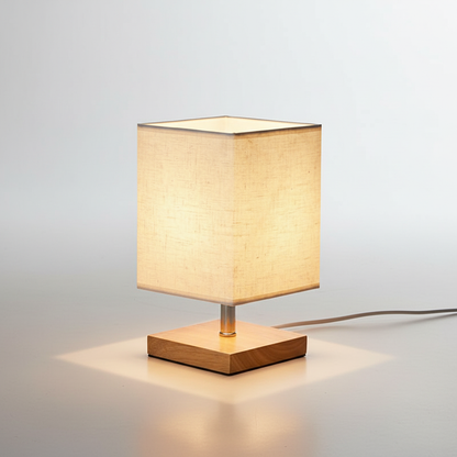 Tischlampe Holzsockel Leinenschirm - LinenGlow