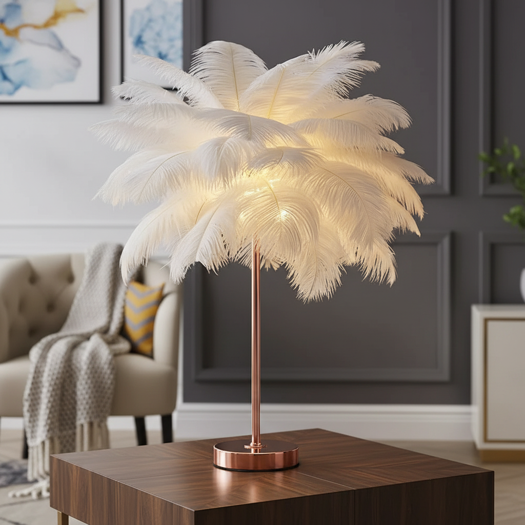 Tischlampe Mit Federschirm - PalmGleam