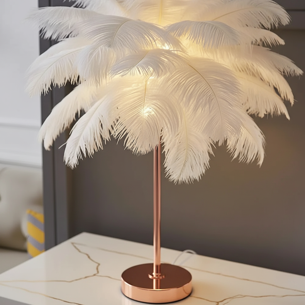 Tischlampe Mit Federschirm - PalmGleam